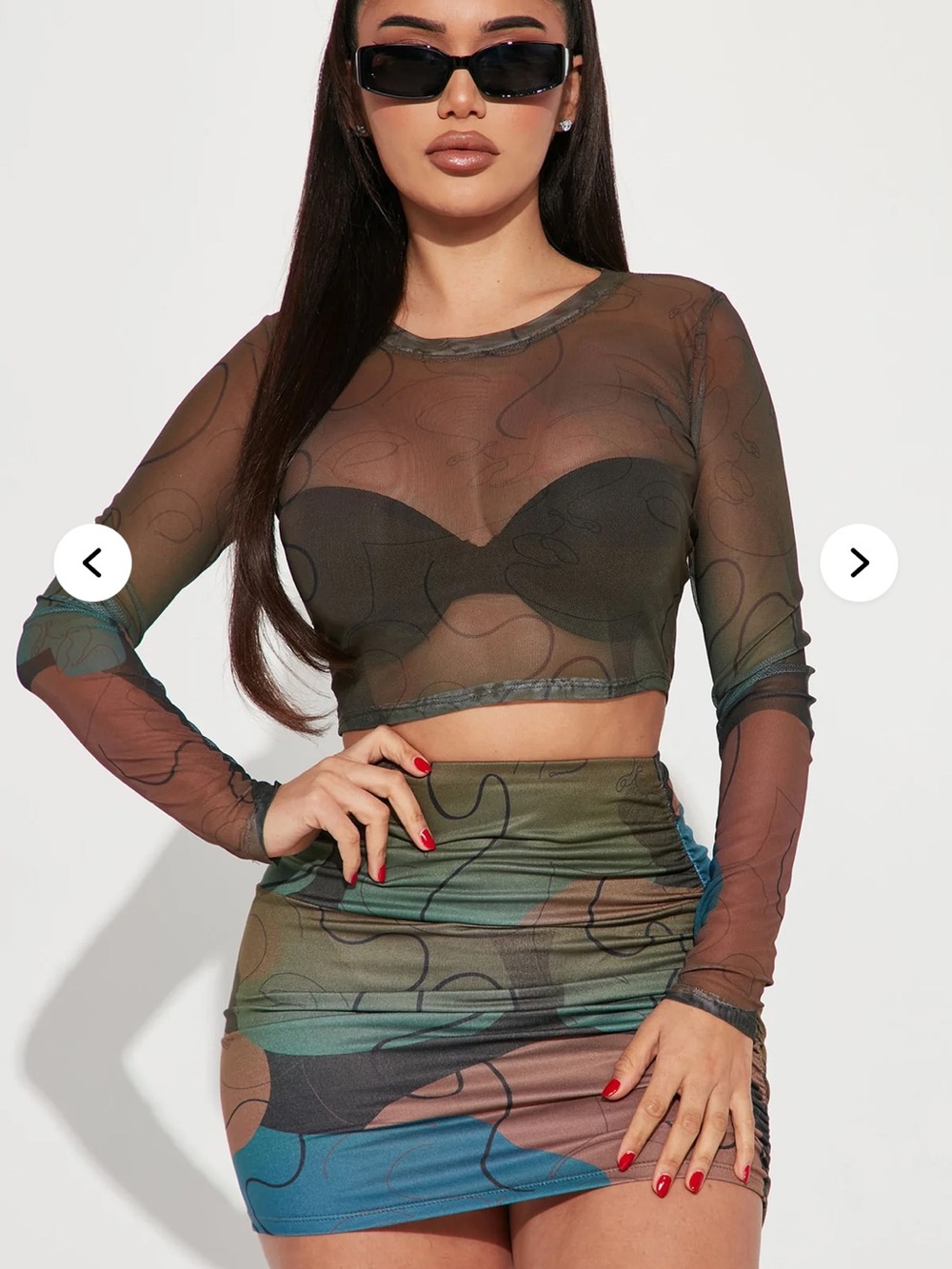 Fashion Nova Green Blue Mesh Skirt Set